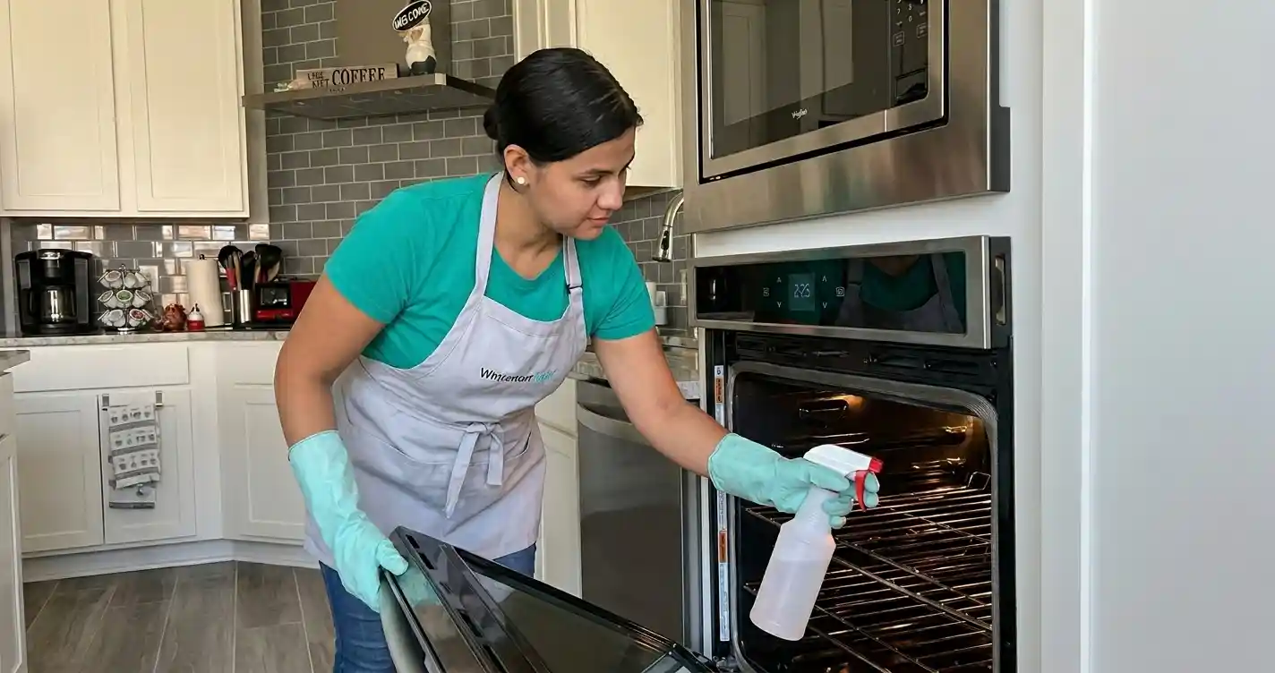 Make ready move out cleaning service Austin Southill Cir - Professional cleaner performing move out cleaning in a kitchen