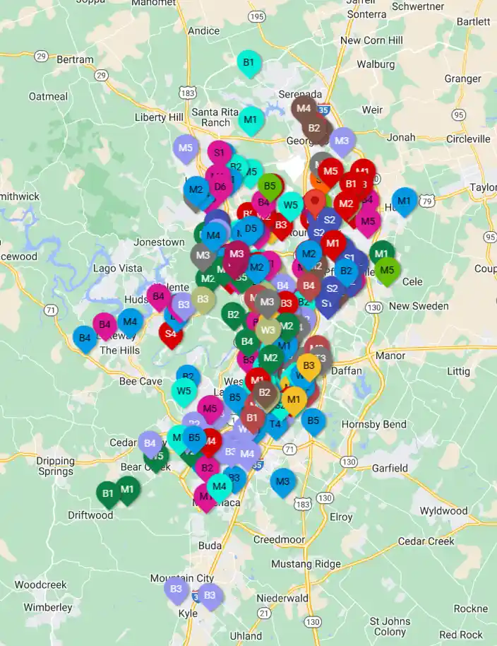 Service area map showing house cleaning coverage across Austin and Round Rock