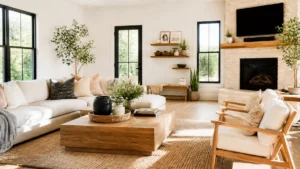 clean modern living room after professional house cleaning service in Austin TX