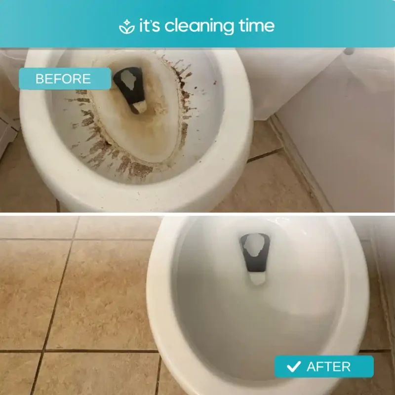 Before and after toilet showing deep cleaning results in a residential bathroom in Austin