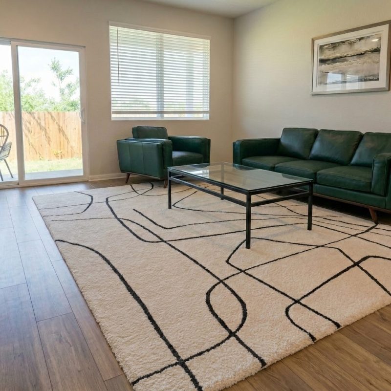 Before and after living room cleaning service in Austin TX with clean carpet and furniture