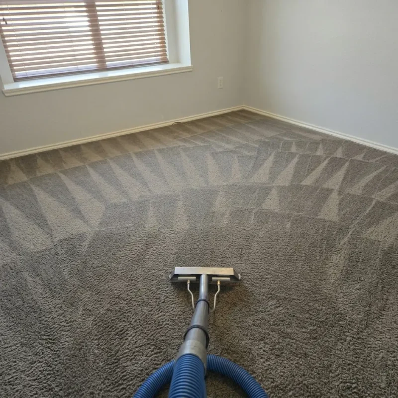 carpet cleaning with professional wand showing fan pattern cleaning lines in bedroom in Austin TX