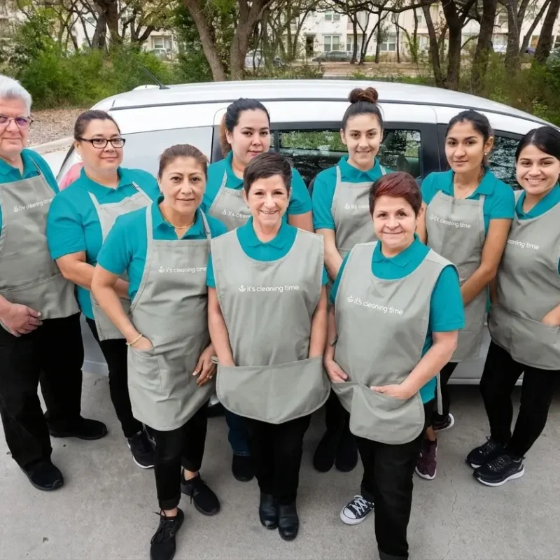 Professional house cleaning team standing in front of company vehicle in Austin TX